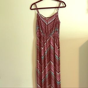 Pink and Teal Geometric Pattern Maxi Dress